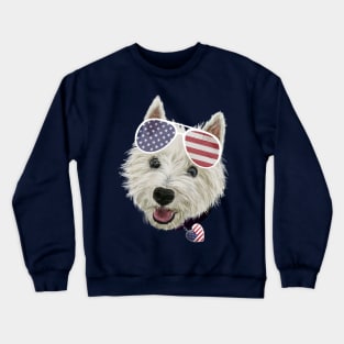 Westie Dog Fourth Of July USA Flag Glasses And Heart Crewneck Sweatshirt